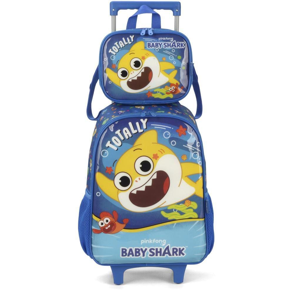 Kit Mochila de Rodinhas Lancheira Luxcel Baby Shark Azul