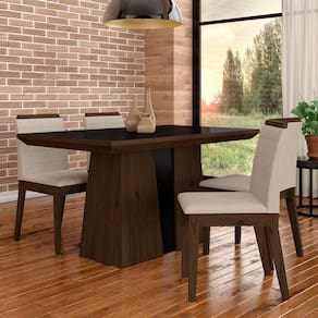 Mesa Com 4 Cadeiras Brisa 1,36 Imbuia/preto/bege - Móveis Arapongas