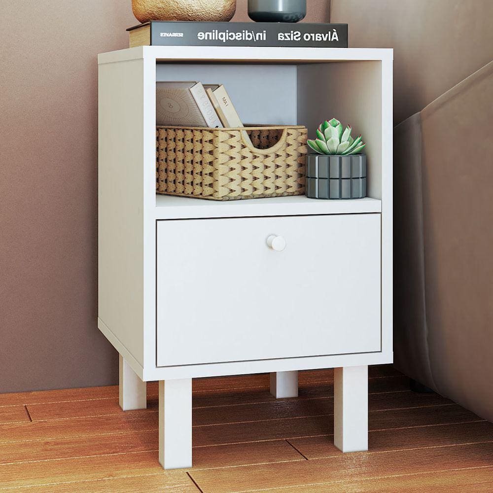 Mesa de Canto 1 Porta Basculante Branco 739 - Pnr Móveis