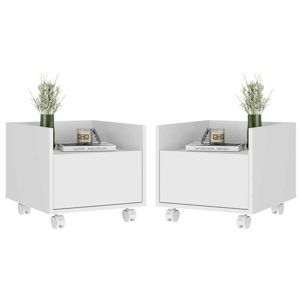 Kit com 2 Mesas de Cabeceira 40cm com Rodízios Multimóveis V4045