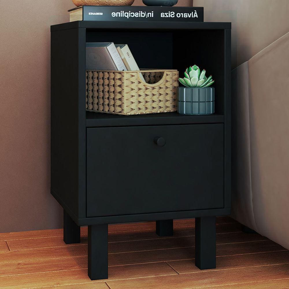 Mesa de Canto 1 Porta Basculante Preto 739 - Pnr Móveis