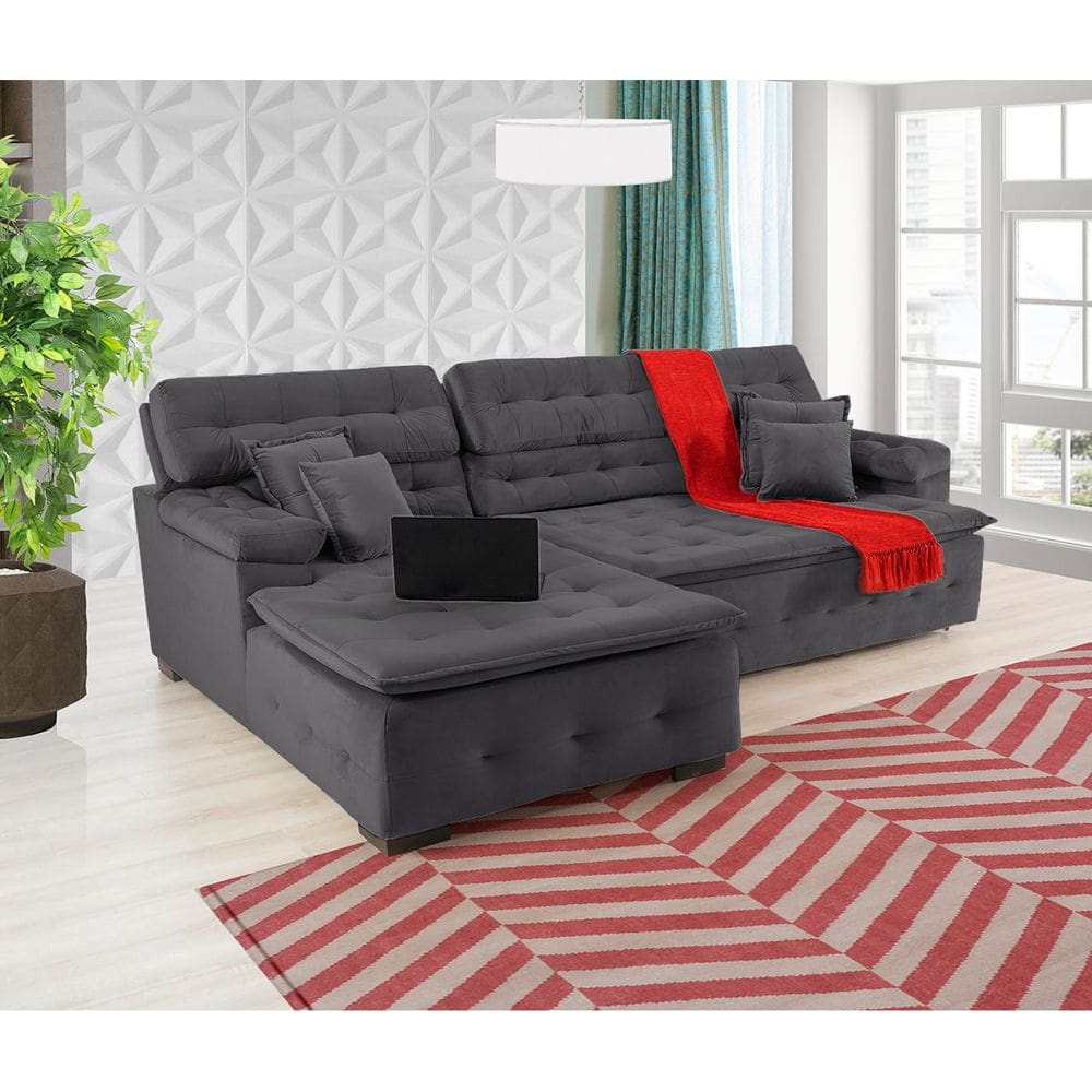 Sofá Retrátil e Reclinável Com Chaise Orlando 2.20x2.10m- Sofisticato