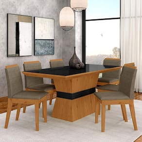 Conjunto Mesa De Jantar 6 Cadeiras Nairóbi Cinamo/preto/capuccino - Ma