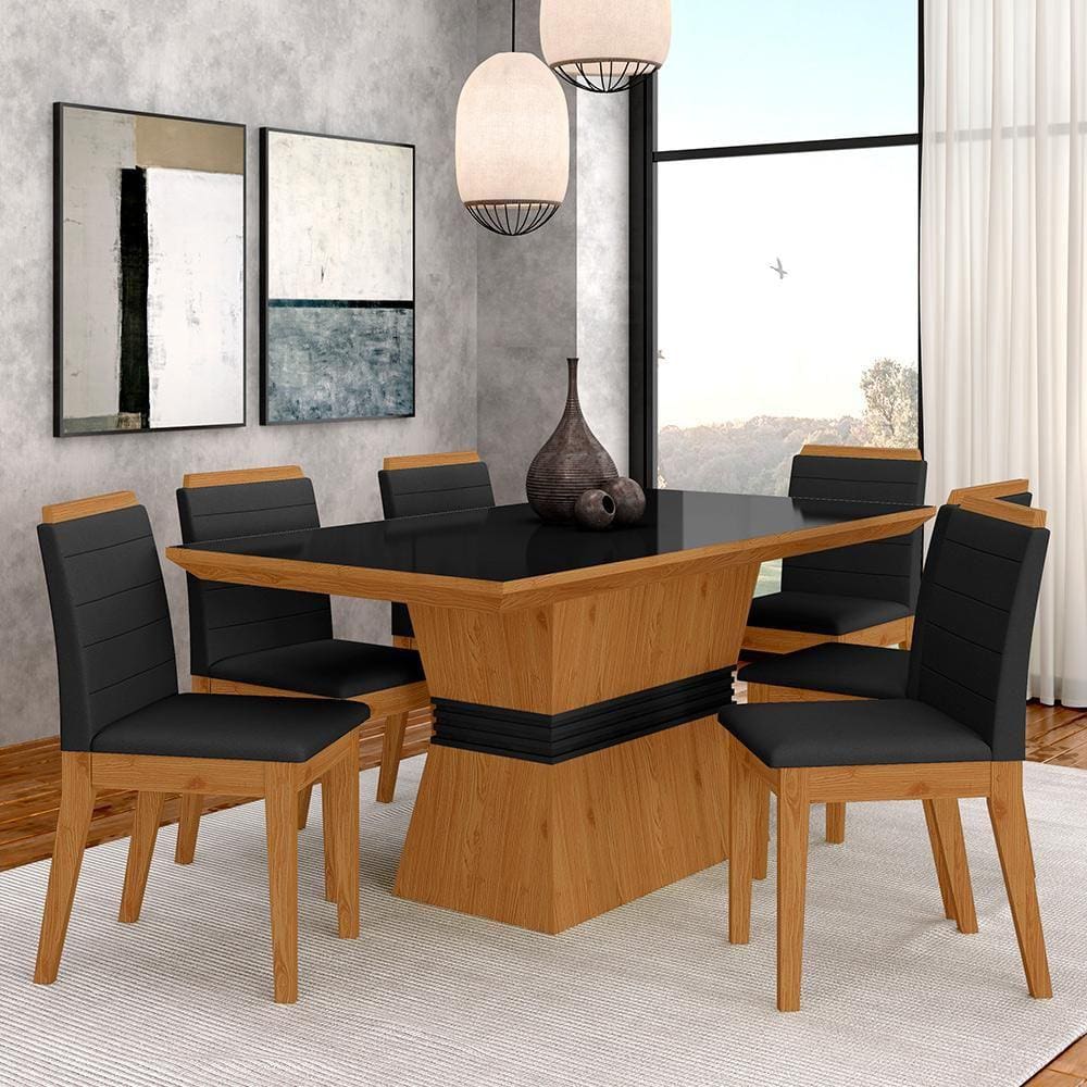 Conjunto Mesa De Jantar 6 Cadeiras Nairóbi Cinamo/preto/preto - Ma
