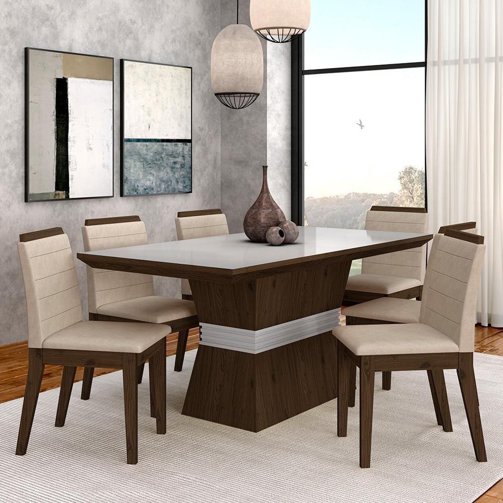 Conjunto Mesa De Jantar 6 Cadeiras Nairóbi Imbuia/off Whi/bege - Ma