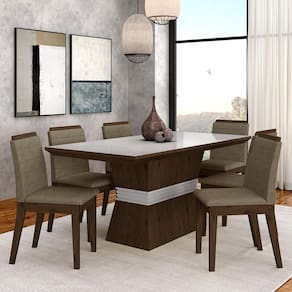 Conjunto Mesa De Jantar 6 Cadeiras Nairóbi Imbuia/off Whi/capucci - Ma