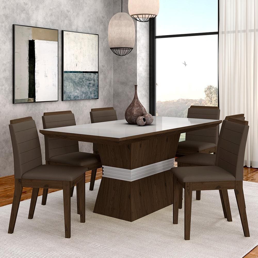 Conjunto Mesa De Jantar 6 Cadeiras Nairóbi Imbuia/off Whi/marrom - Ma