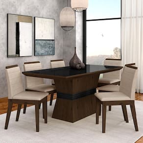 Conjunto Mesa De Jantar 6 Cadeiras Nairóbi Imbuia/preto/bege - Ma