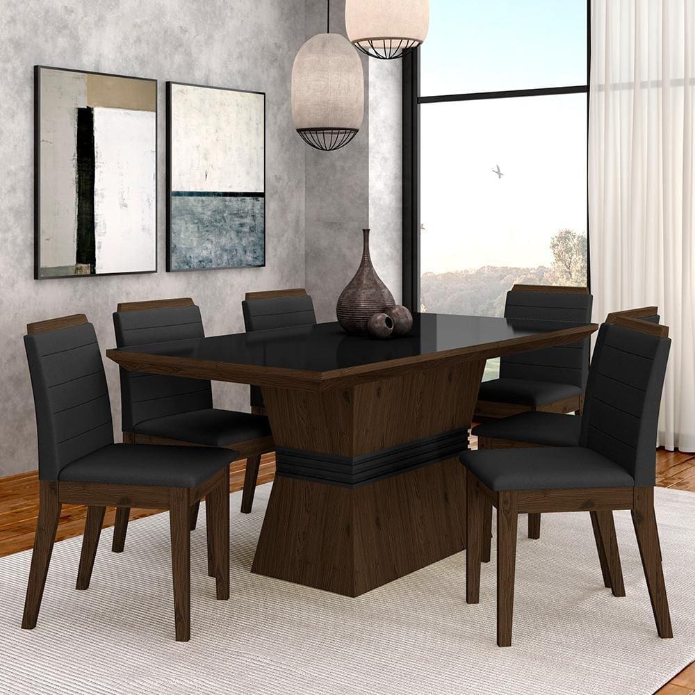 Conjunto Mesa De Jantar 6 Cadeiras Nairóbi Imbuia/preto/preto - Ma