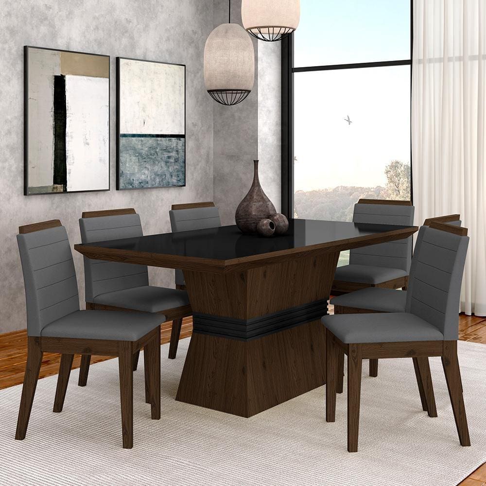Conjunto Mesa De Jantar 6 Cadeiras Nairóbi Imbuia/preto/cinza - Ma