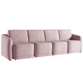 Sofá Cama Casal para Sala 396cm Polska K04 Veludo Rosê - Mpozenato