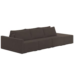 Sofá Ilha Modular com Puff para Sala Living 312cm Georgia K04 Veludo Marrom - Mpozenato