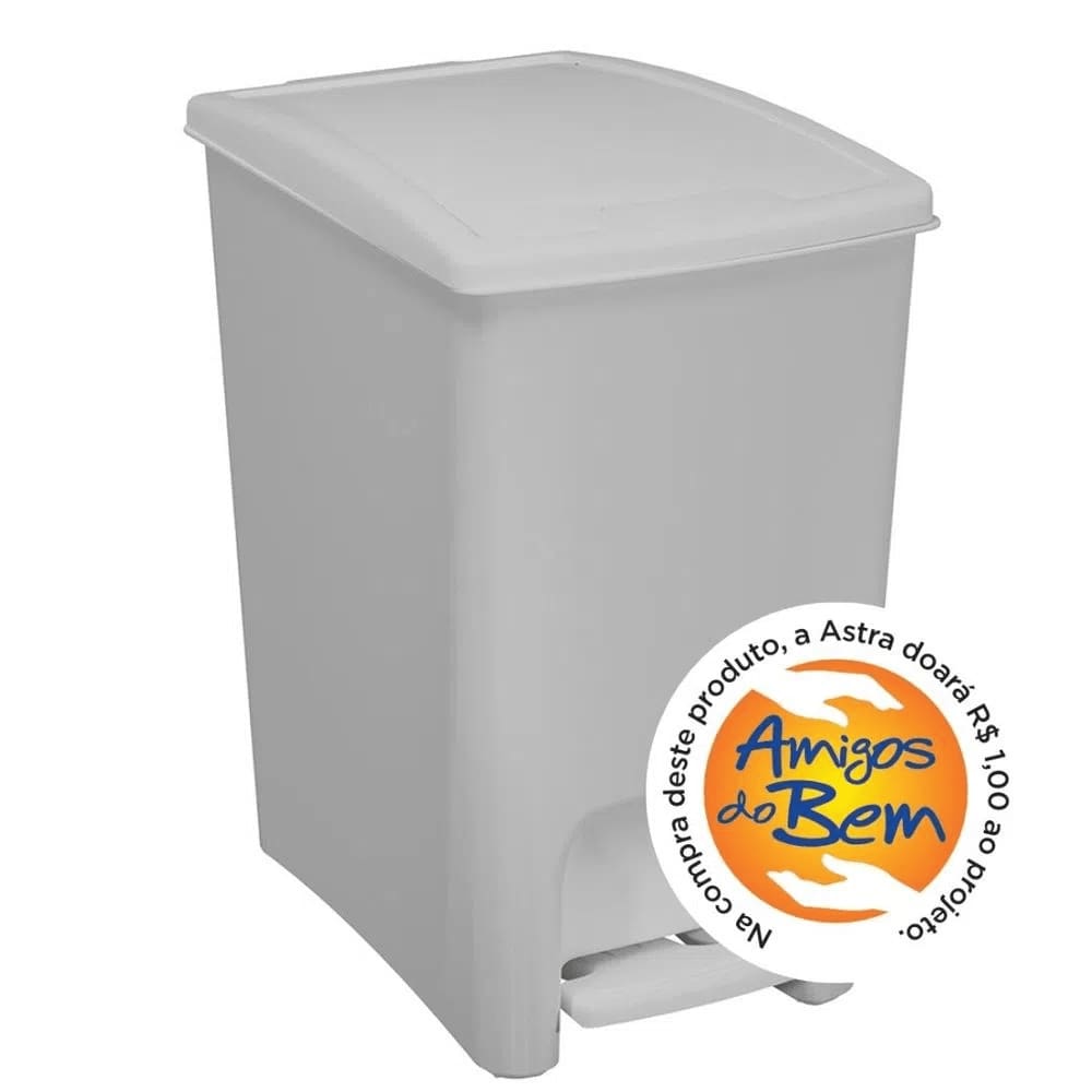 Lixeira de 10 Litros com Pedal Dupla Abertura Astra Branco e Branco LPDA10*BR-BR
