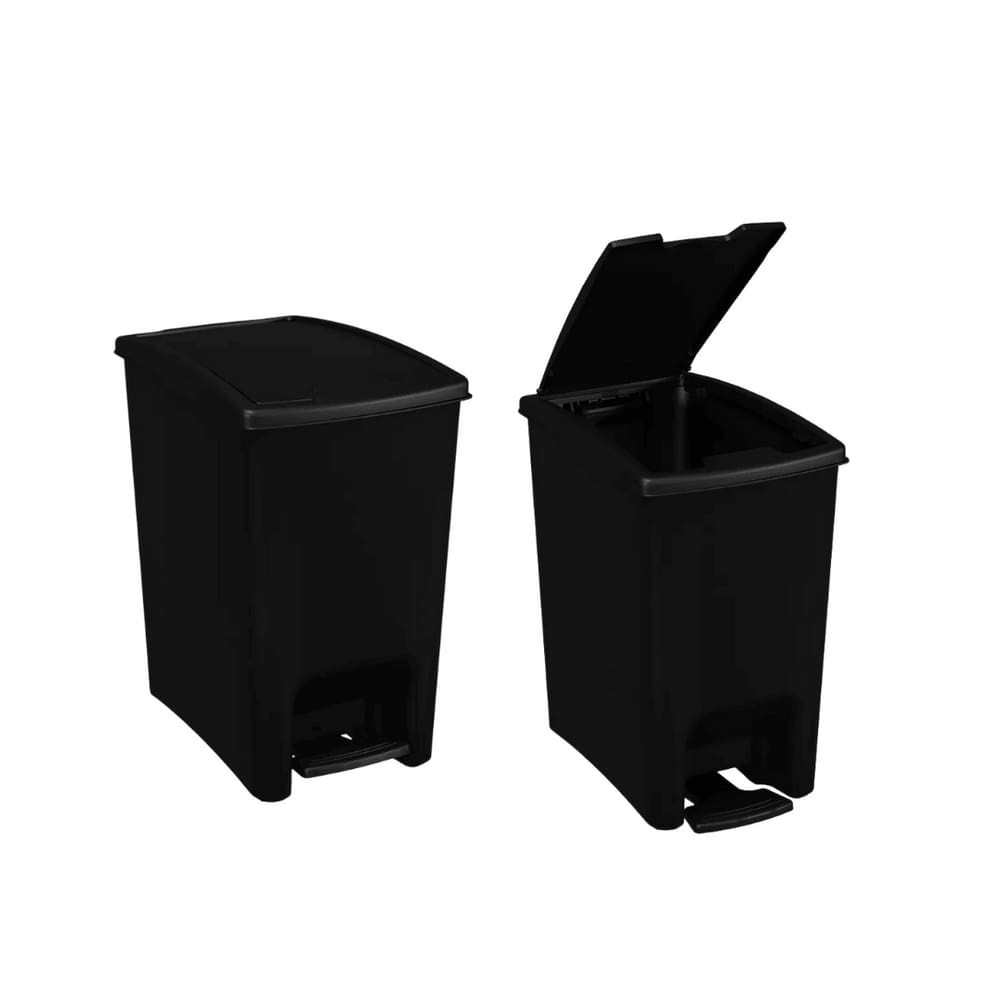 Kit 2 Lixeiras de 10 Litros com Pedal Dupla Abertura Astra Preto e Preto LPDA10*PR-PR