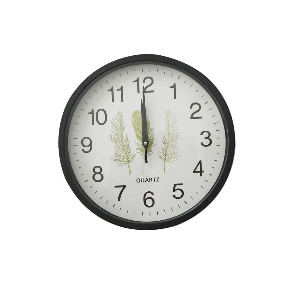 Relógio De Parede De Plástico 30cm Com Estampa De Folhagens