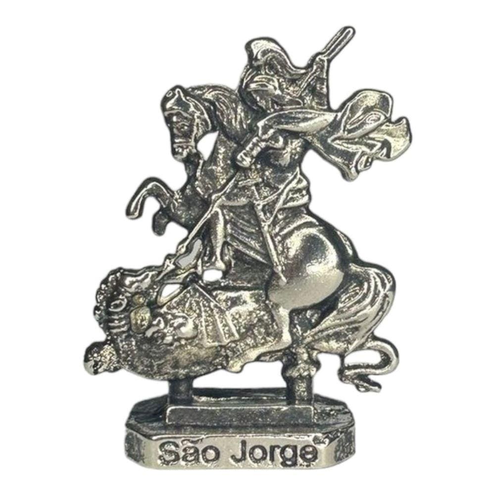 Escultura São Jorge 5,5 cm Niquelado em Metal Proteção