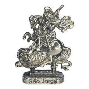 Escultura São Jorge 5,5 cm Niquelado em Metal Proteção