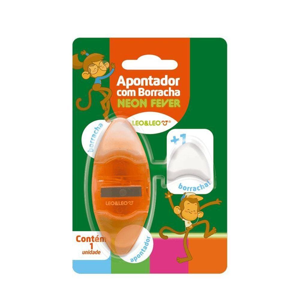 Apontador Com Deposito E Borracha Neon Leo&Leo Laranja