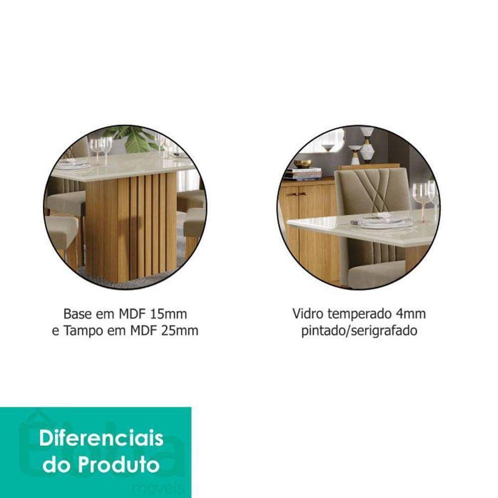 Mesa Retangular para Sala De Jantar 180x90 Tampo De Vidro/MDF Ana Cimol Nature/Off White