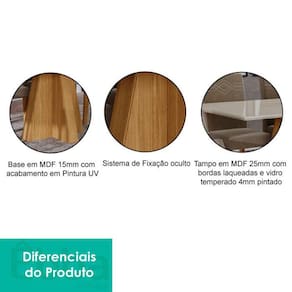 Mesa Retangular para Sala De Jantar 130x80 Tampo De Vidro/MDF Patricia Cimol Nature/Off White