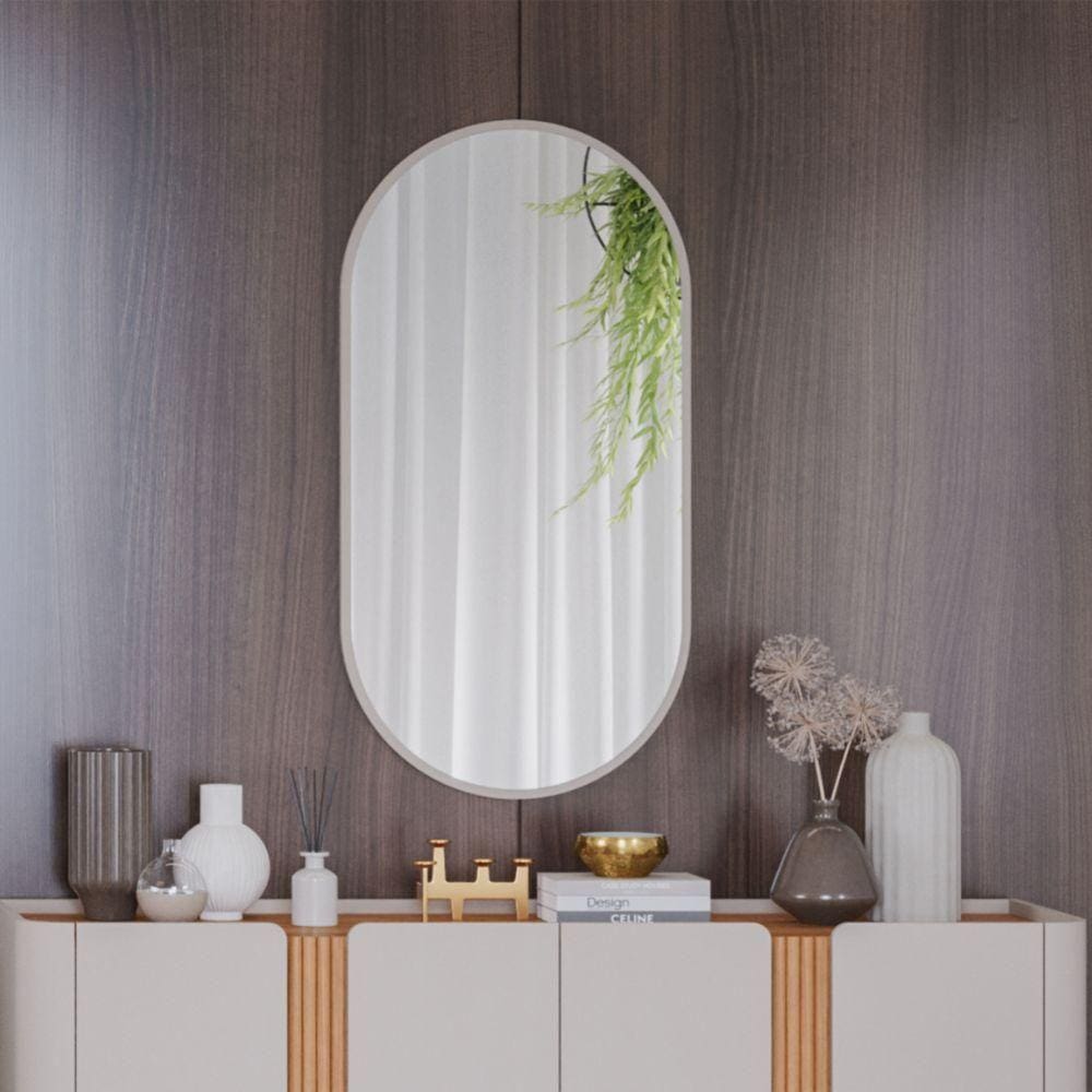 Espelheira Oval Para Sala De Estar 103x53 cm Jade Cimol Off White