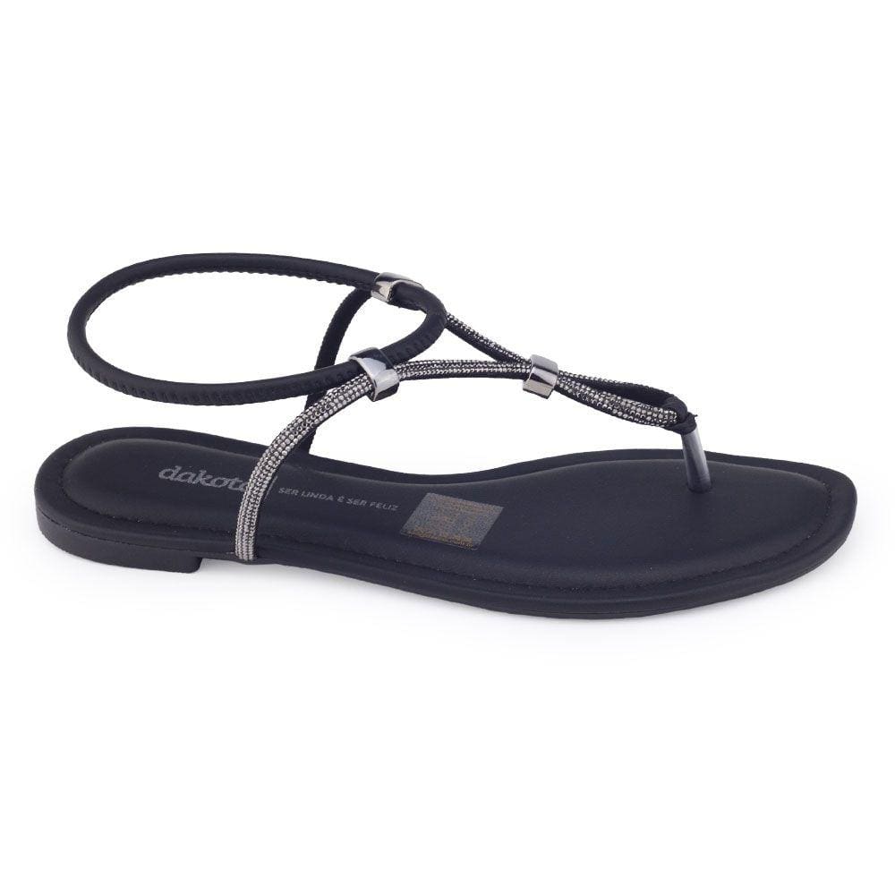 Sandália fem Dakota Y6162 rasteirinha tiras strass elástico