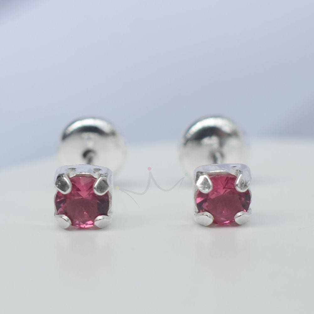 Brinco Tarracha Baby Pedrinha 3,5mm Marsala - Prata