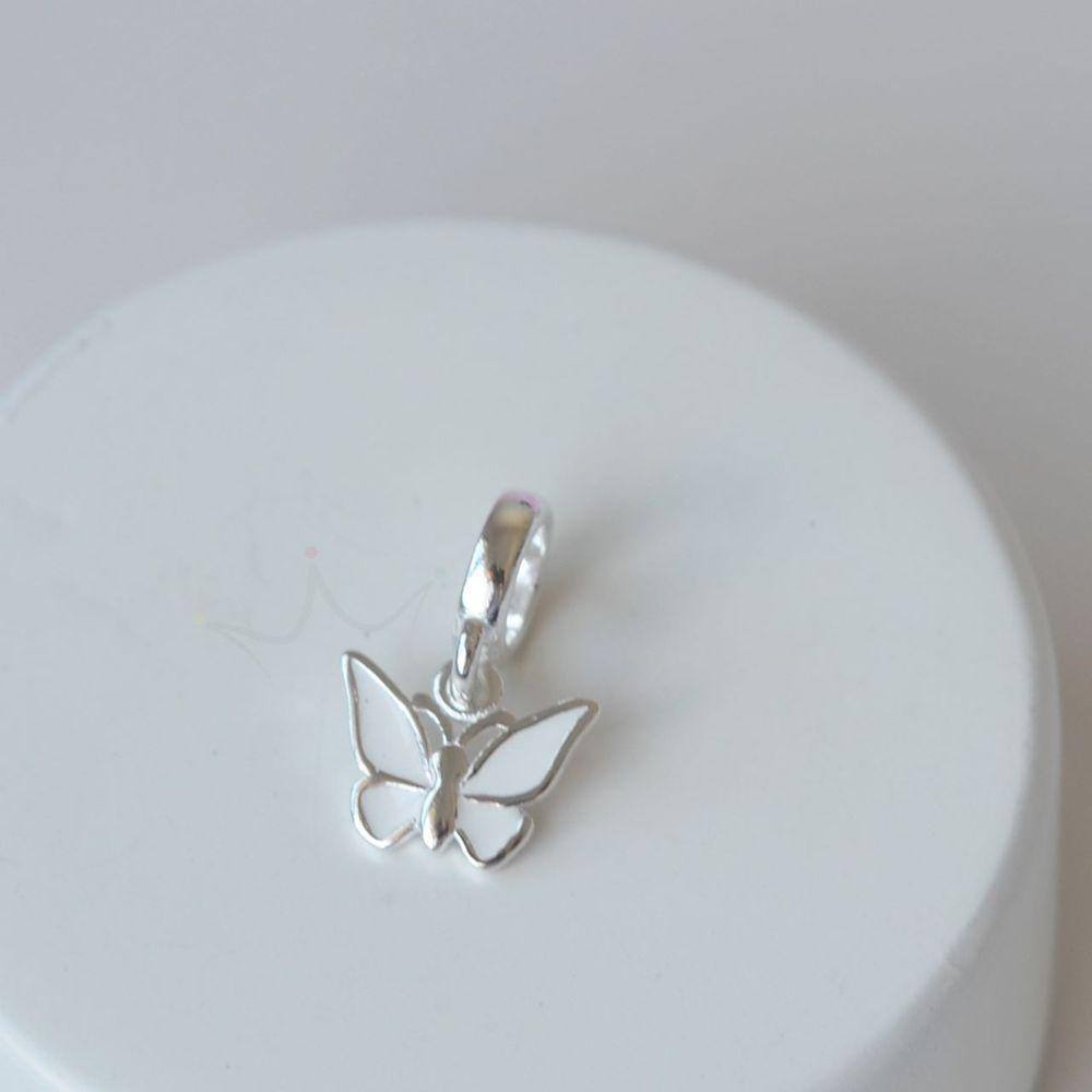 Berloque Borboleta Esmaltada Branca - Prata