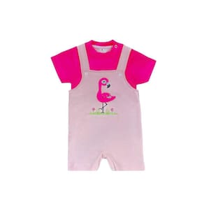 Macaquinho Jardineira Bebê Menina Flamingo Rosa Claro - Brotinhos