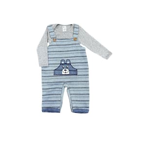 Conjunto Infantil Menino Jardineira Urso Azul com Body Mescla - Brotinhos