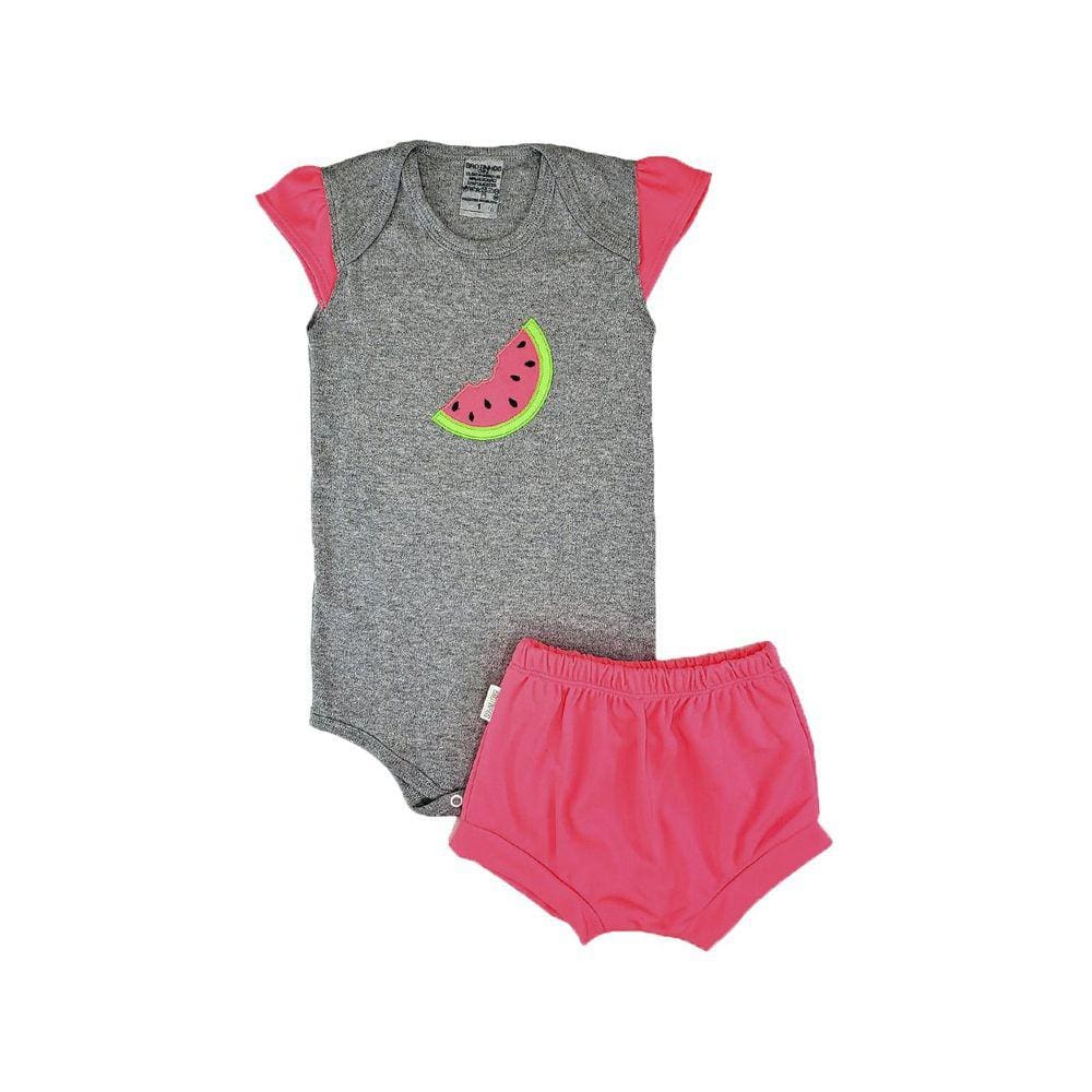 Conjunto Infantil Menina Body Melancia com Tapa Fralda Fluorescente - Brotinhos