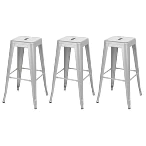 Kit 3 Banquetas Altas Iron Tolix 76 Cm Prata Bancada Cozinha Bar Prata