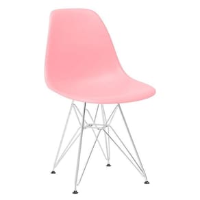 Cadeira Eames Eiffel Dkr Com Base De Metal Cromado Rosa Claro Rosa