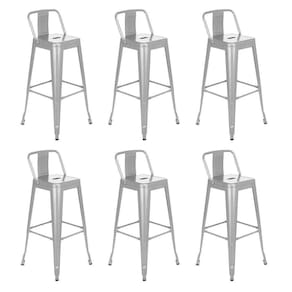 Kit 6 Banquetas Altas Iron Tolix Com Encosto 76 Cm Prata Bancada Cozinha Bar Prata