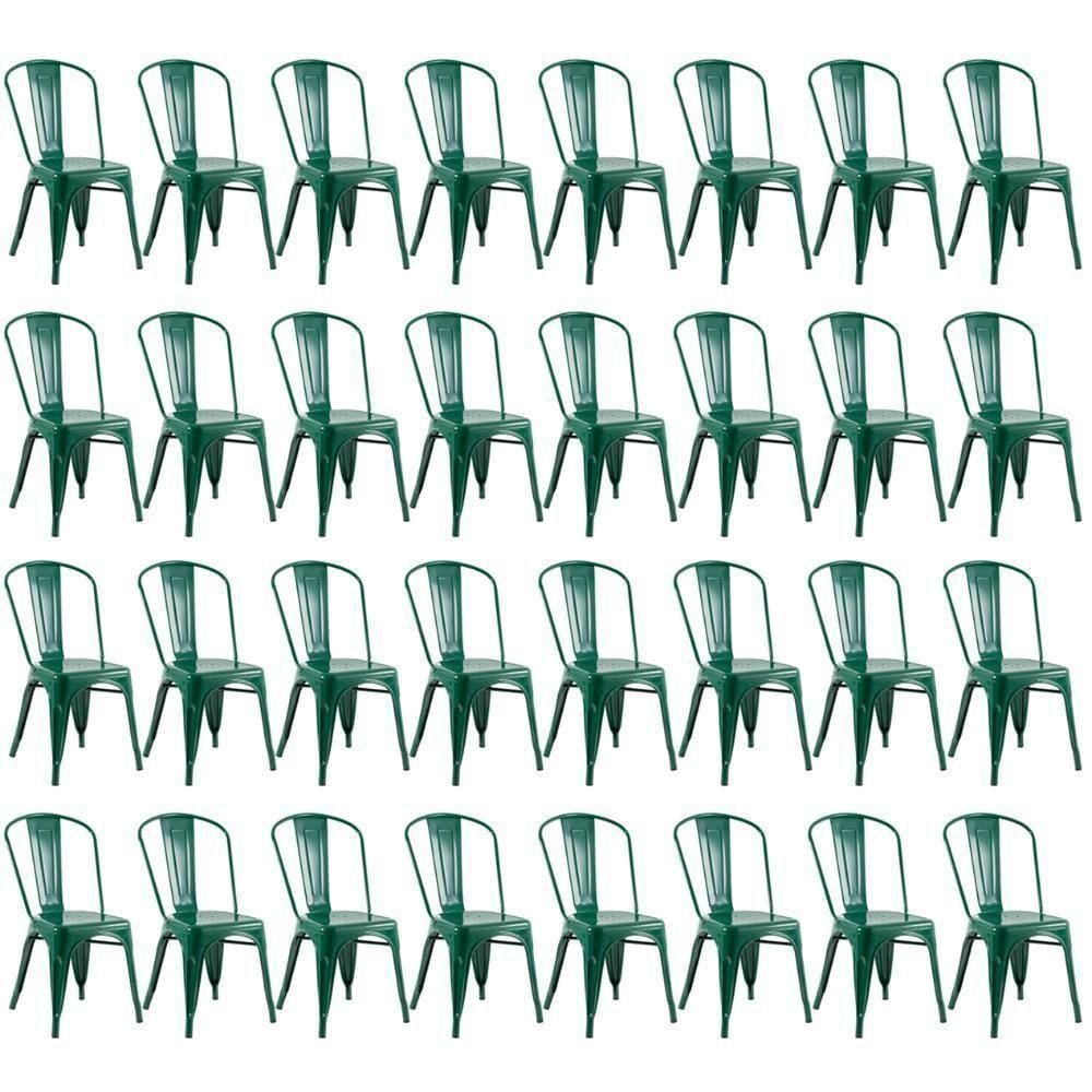 Kit 32 Cadeiras Iron Tolix Design Industrial Verde Escuro