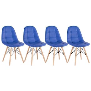 Kit - 4 X Cadeiras Estofadas Eames Eiffel Botonê - Base De Madeira Clara - Azul