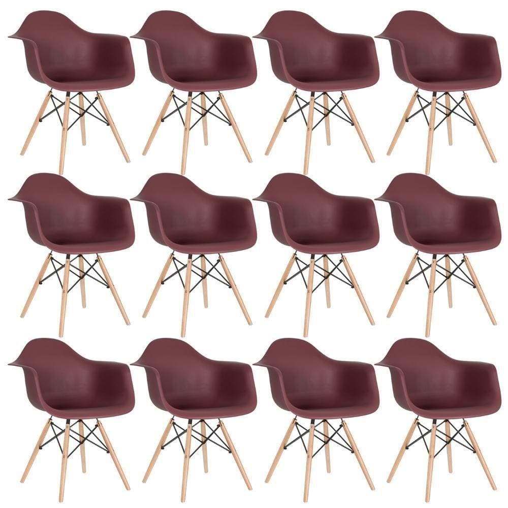 Kit 12 Cadeiras Charles Eames Eiffel Daw Com Braços E Pés De Madeira Clara Marrom