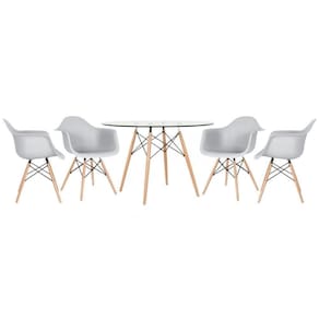 Mesa Redonda Eames Com Tampo De Vidro 120 Cm + 4 Cadeiras Eiffel Daw Cinza Claro Cinza Claro