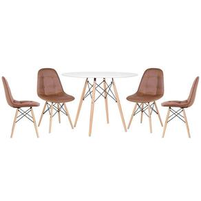 Mesa Redonda Eames 100 Cm Branco + 4 Cadeiras Estofadas Eiffel Botonê Marrom Marrom
