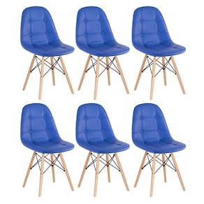 Kit - 6 X Cadeiras Estofadas Eames Eiffel Botonê - Base De Madeira Clara - Azul