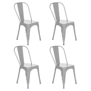 Kit 4 Cadeiras Iron Tolix Design Industrial Cozinha Bar Prata Prata
