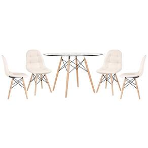 Mesa Eames Com Tampo De Vidro 120 Cm + 4 Cadeiras Estofadas Eiffel Botonê Creme Creme