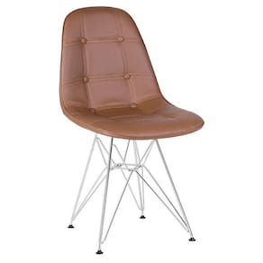 Cadeira Estofada Charles Eames Eiffel Botonê Com Pés De Metal Cromado Marrom Marrom