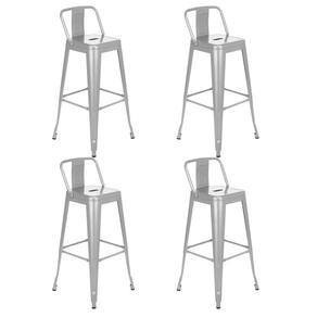 Kit 4 Banquetas Altas Iron Tolix Com Encosto 76 Cm Prata Bancada Cozinha Bar Prata