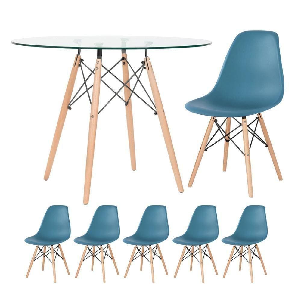 Mesa Redonda Eames 100cm + 5 Cadeiras Turquesa Turquesa