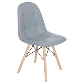 Cadeira Estofada Charles Eames Eiffel Botonê Com Pés De Madeira Clara Cinza Médio