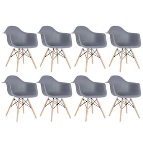 Kit 8 Cadeiras Charles Eames Eiffel Daw Com Braços E Pés De Madeira Clara Cinza Escuro