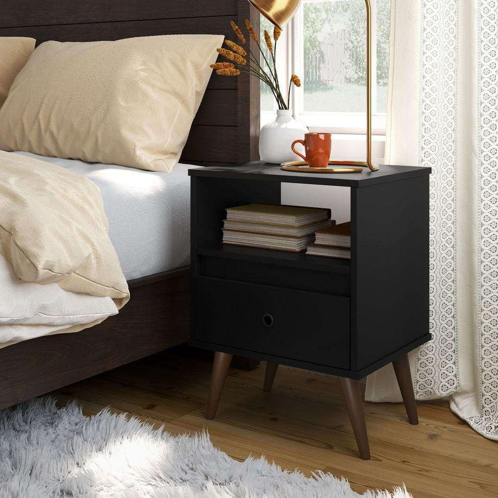 mesa de cabeceira estilo retro preto