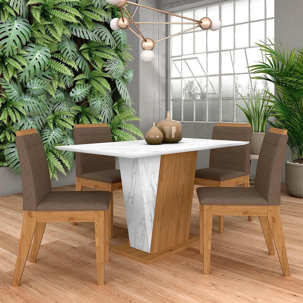 Mesa Com 4 Cadeiras Qatar 1,20 Cin/carrara Bra/cap - Móveis Arapongas