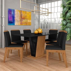 Mesa Com 6 Cadeiras Qatar 1,60 Cin/preto/preto - Móveis Arapongas